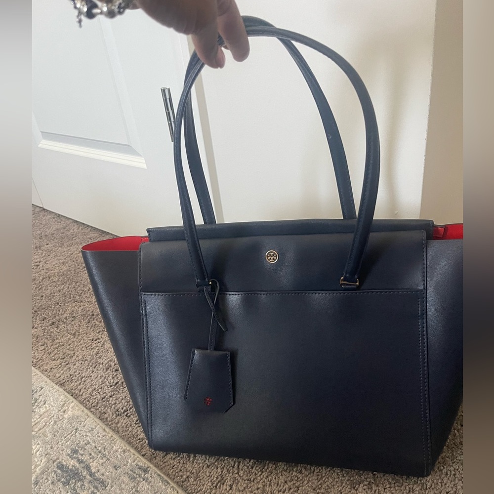 Tory Burch navy and red interior bag with dust bag